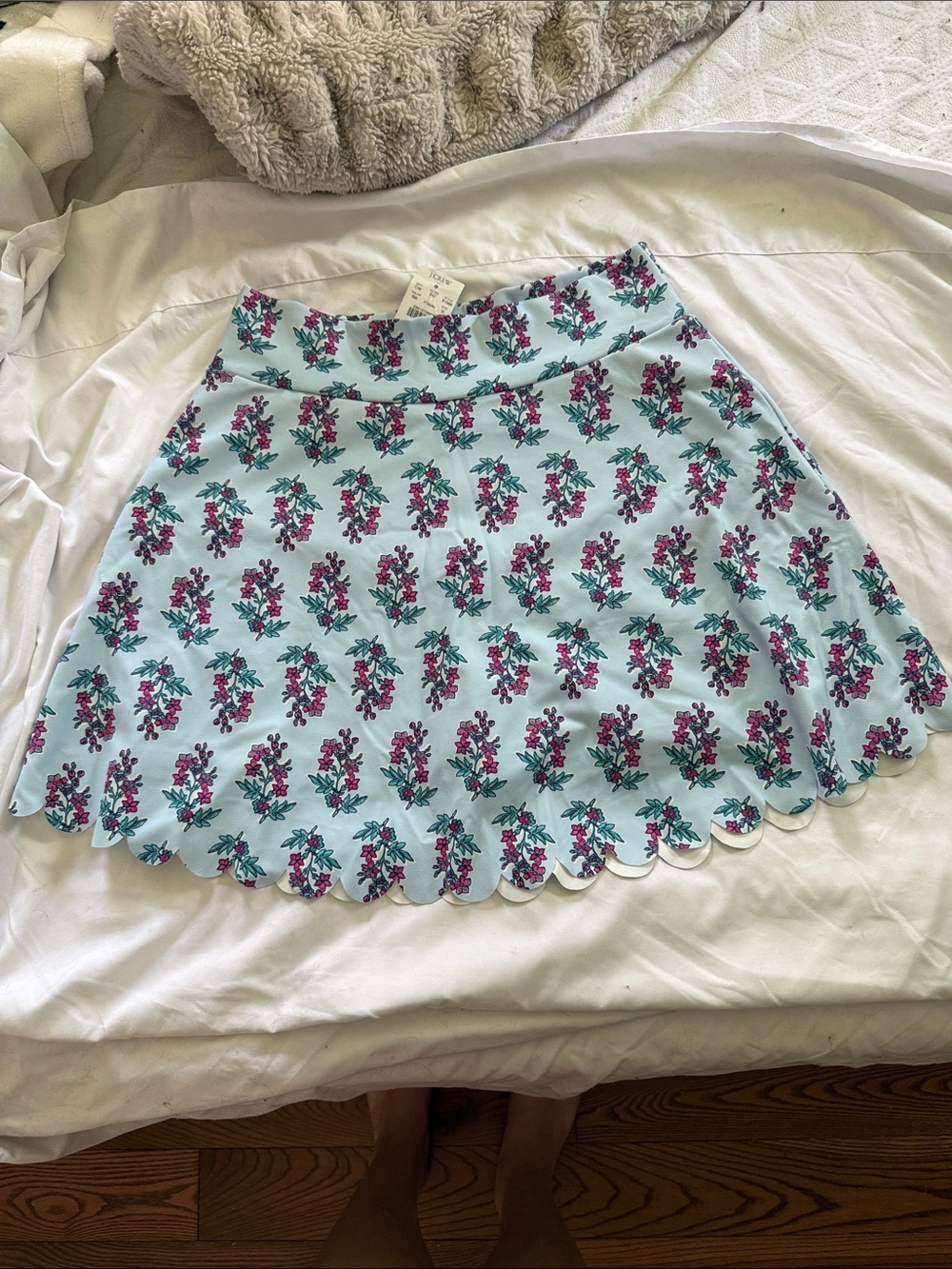 Floral Scallop Hem Skort - Light Blue with Pink Floral